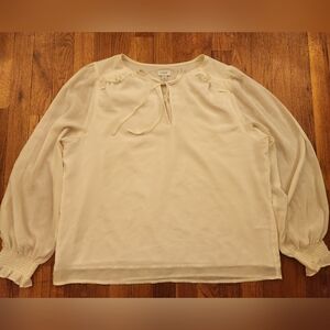 Ivory White J Crew Sheer Tie Neck Long Ruffled Sleeve Blouse Lined Size L